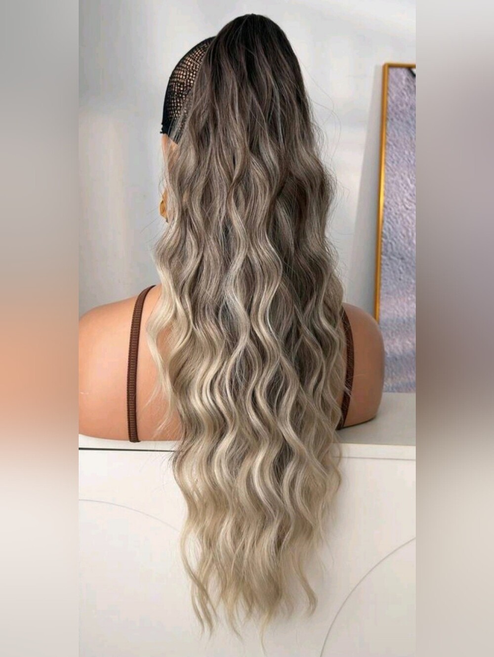 24in. Ombre Brown/Blonde Long Wavy Claw Clip-on Ponytail